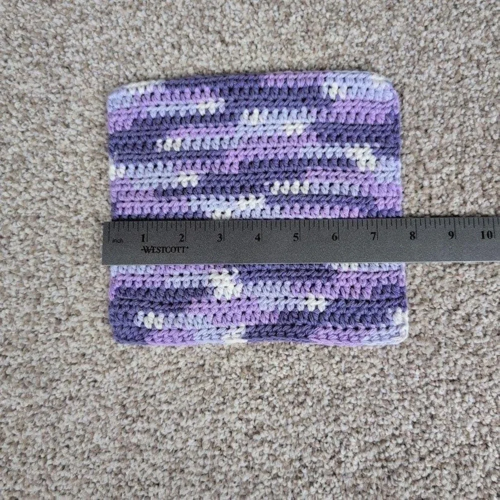 Handmade Crocheted Washcloth Dishcloth Purple Haze Lavender White Cotton Blend‎
